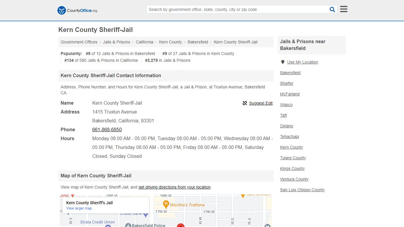 Kern County Sheriff-Jail - Bakersfield, CA (Address, Phone, and Hours)